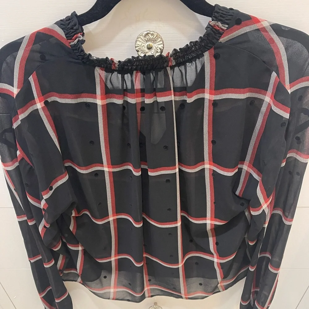 Zara windowpane blouse with subtle velvet dots size M - Picture 3 of 8